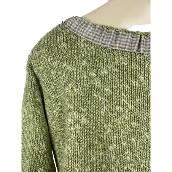 Hot Knots Green Knitted Cardigan With Gingham Accents & Large Buttons - Picture 5 of 9